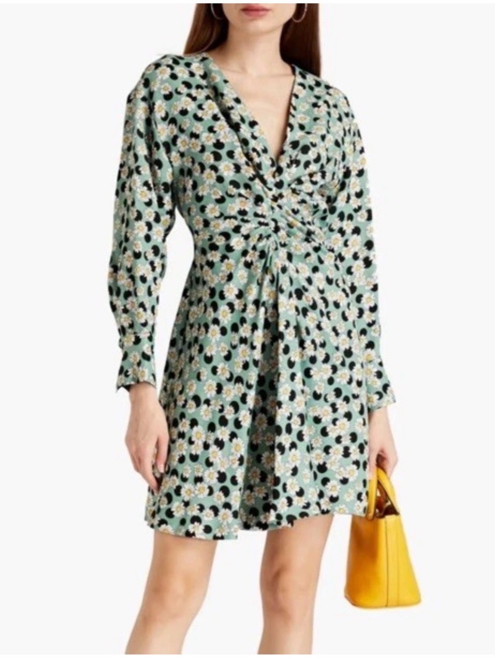 SANDRO Linen Blend Daisy Floral Twist Front Mini Dress US 0 FR 34